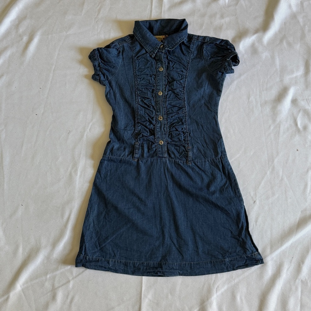 Girls Dark Denim like Ruffle Shirt Dress – Speechless Size 10